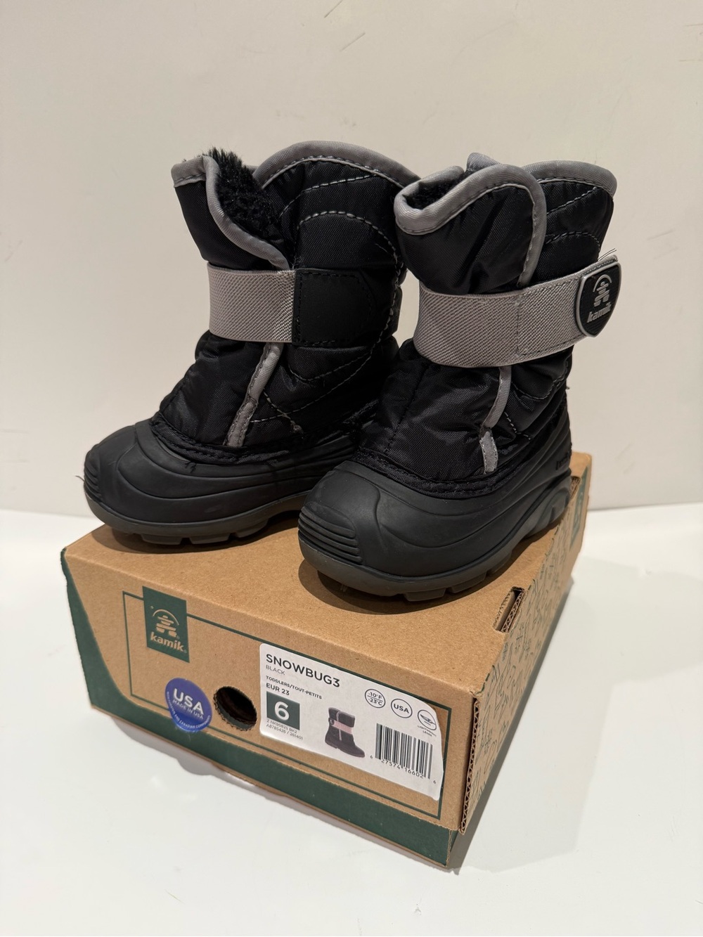 Kamik Snowbug 3 Toddler Black Waterproof Winter Snow Boots Size 6
